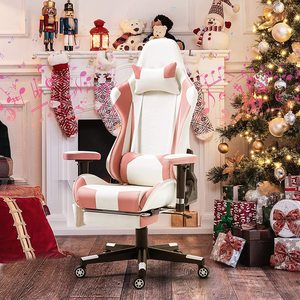 Chaises de bureau élégantes et mignonnes avec haut-parleurs Bluetooth et massage, <span class=keywords><strong>chaise</strong></span> de jeu vidéo grande et haute rose et blanche avec repose-pieds - Product Image 2