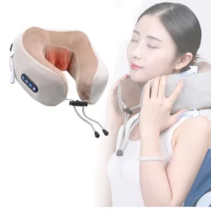 Inalámbrico portátil en forma de U Shiatsu amasado alivio del cuello masaje viaje coche y hogar masaje almohada masajeador recargable