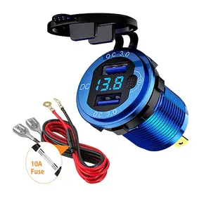 Upgraded Version Aluminium Metal 12V Quick Charge Outlet 3.0 Dual USB Car Charger Socket with Voltmeter & ON/Off Switch