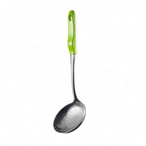 Ensemble d'ustensiles de cuisine en acier inoxydable avec poignée verte antidérapante, accessoires métalliques durables avec trous - Product Image 4