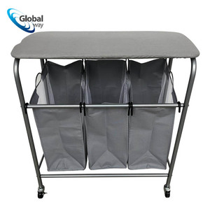 Cesta de carrito de <span class=keywords><strong>ropa</strong></span> sucia, clasificador triple con tabla de <span class=keywords><strong>planchar</strong></span>, cesto rodante <span class=keywords><strong>para</strong></span> <span class=keywords><strong>ropa</strong></span> sucia - Product Image 1