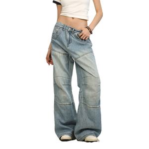 Vaqueros personalizados de mezclilla lavada para mujer, 100% algodón, tela vaquera azul claro, estilo vintage, pantalones holgados, jeans para mujer - Product Image 3