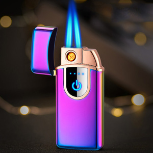 Nouveau briquet à gaz électrique rechargeable à double usage, double feu bleu flamme double coup droit coupe-vent allume-cigare - Product Image 6