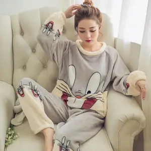 Winter new coral velvet pajamas women's suit cute sweet spring and autumn flannel ladies' homewear sleepwear set