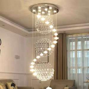 Lampu Chandelier Hotel Kustom Lampu Plafon Modern LED Plafon Besar Tangga Panjang Emas Mewah Kristal Chandelier Lampu Gantung - Product Image 1