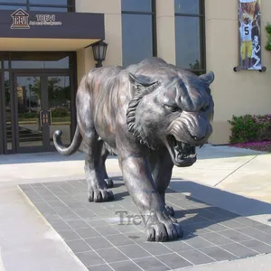 Antique Life Size Large Brass Bronze Animal Leopard Tiger Sculpture Statue