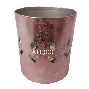 Vente en gros de bougies chauffe-plat rondes en fer rose pour mariage et décoration intérieure beaux vases en métal - Product Image 6