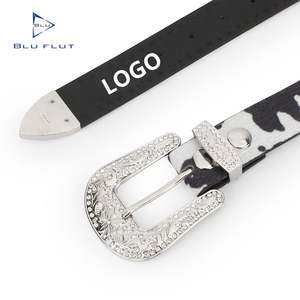 Cowboy Homens Mulheres <span class=keywords><strong>Rhinestone</strong></span> Diamante Y2k Moda Design Frisado Preto Studded Buckle Cintos De Couro Personalizado - Product Image 2