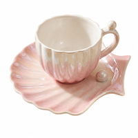 Ensemble tasse et soucoupe en porcelaine nacrée motif coquillage sirène, finition dégradée de luxe, pour café, thé, service de table de l'après-midi, cadeau