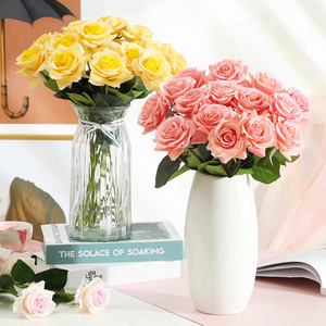 Regalo de San Valentín, Rosa Rosa de Tacto Real, Flores Decorativas, Coronas y Plantas, Decoración y Suministros para Bodas, Rosas Artificiales - Product Image 2