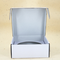 Caja de Envío Plana Plegable de una Pieza con Ranura Circular, Sin Imprimir, Blanca, de Cartón Corrugado para Juego de Regalo de Frascos de Cosméticos
