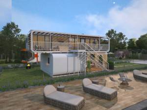 Casa inteligente controlada por IA de dos pisos, casa prefabricada de estructura de acero modular con fachada de vidrio, sistema climático automatizado - Product Image 3