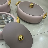 Ensemble de 3 récipients isothermes pour aliments avec poignées dorées - Bols de service modernes avec couvercles pour buffets et repas en famille