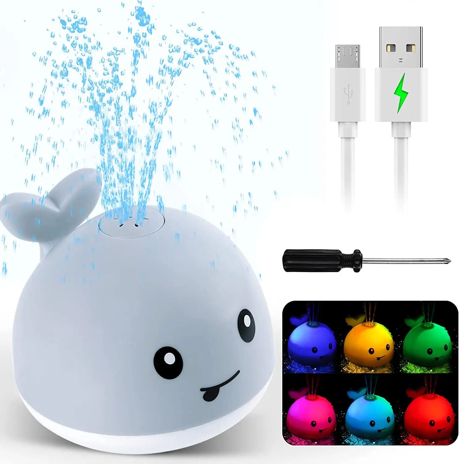 2024 actualizado USB Light-Up Whale Spray Water Bath Toys para niños pequeños bebés y niños y niñas