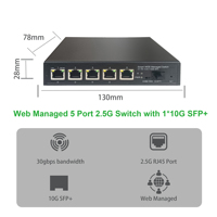 5 Portlu 2.5G Ethernet Switch, 10G SFP+ Uplink ile, Akıllı Web Yönetimli Çoklu Gigabit Masaüstü Ağ Switch'ı