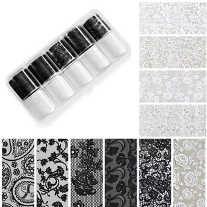 10 Rollos/Caja <span class=keywords><strong>de</strong></span> Adhesivos <span class=keywords><strong>de</strong></span> Lámina para <span class=keywords><strong>Uñas</strong></span>, Adhesivos <span class=keywords><strong>de</strong></span> Transferencia Blancos y Negros <span class=keywords><strong>con</strong></span> Diseño <span class=keywords><strong>de</strong></span> <span class=keywords><strong>Flores</strong></span>, Decoración para <span class=keywords><strong>Uñas</strong></span> Acrílicas, Adhesivos para Manicura - Product Image 2