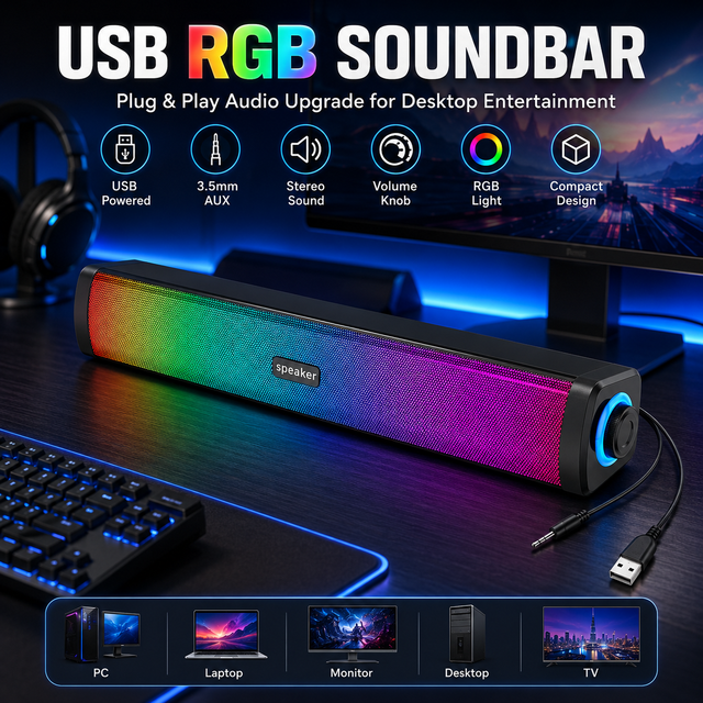 Desktop LED Soundbar Speaker Home Theater Sound bar BT 5.0 Subwoofer and High Quality SoundBar