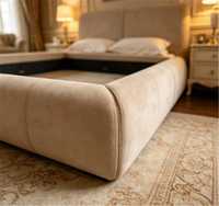 Lit double en tissu haut de gamme, style minimaliste italien, pour chambre principale, design moderne, idéal pour mariage, avec finition 'Blast Biscuit'