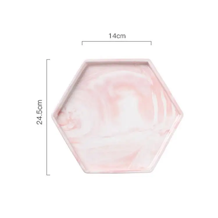 Acrylic Pink Marble Tray Hexagon Elegant Sitting Room Tea Tray Tableware Marble Design Wedding Tray