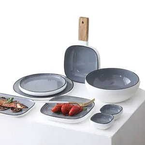 Conjunto de aparelho de jantar 16 peças estilo coreano, brilhante, cinza