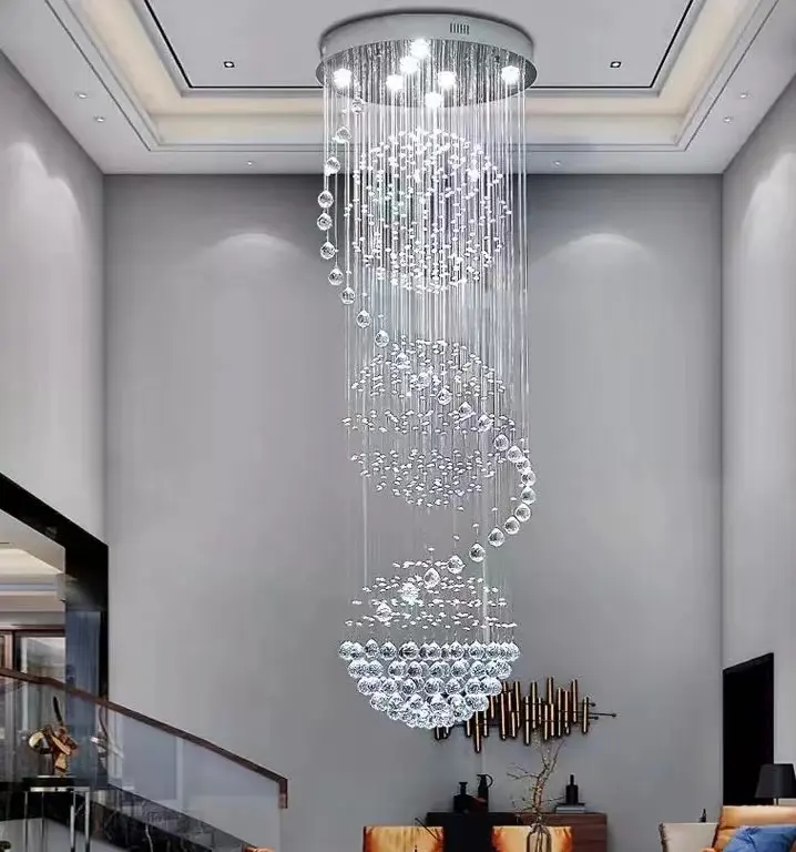 Lustre de luxo moderno personalizado, luminária suspensa para escadas, gotas e lâmpadas, 2 metros, luz de teto alto