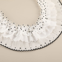 Dentelle noire à pois personnalisée, bordure à volants, dentelle plissée en tulle perlé, pour ourlets et poignets de robes de soirée haut de gamme