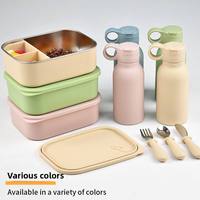 Tasse pliable en silicone portable, ensemble de couverts en acier inoxydable 5 pièces avec boîte à lunch extérieure à 3 compartiments et couvercles de conservation