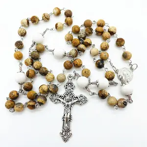 8mm religious catholic yellow stone Beads Sweater chain Prayer Rosary for Blessing