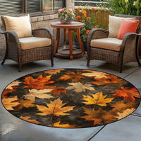 Tapis rond à motif imprimé feuilles de bambou pour l'extérieur, cour, salon, chambre à coucher, tapis en velours cristal