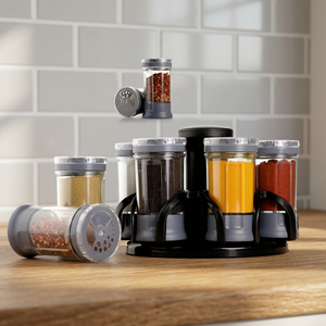 Anax Food <b>Spice</b> Storage Set 6Pcs Rotatable Airtight Bpa Free Plastic <b>Jars</b> with Handles 1-3L Capacity Modern Design - Product Image 3