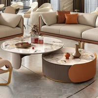 Hanyee Ensemble de tables basses modernes et luxueuses en métal marbré pour la maison, le salon, la chambre à coucher et la salle de bain.