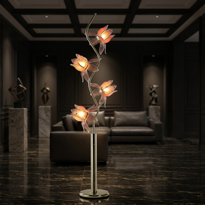 Warm Tone Lotus Flower Floor Lamp 4 Pink Acrylic Heads Golden S Bend Pole Standing <b>Light</b> for Penthouse Reading <b>Corner</b> - Product Image 1