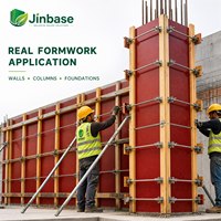 Contreplaqué de construction Jinbase 18 mm avec film rouge, 1220x2440 mm, contreplaqué imperméable E0 pour coffrage en béton, projets de construction