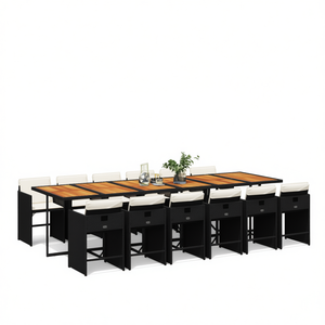 <b>Black</b> Rattan Patio Dining Garden Set Teak Wood <b>Top</b> Contemporary Outdoor Furniture 10+ Seating - Product Image 1