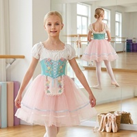 Robe de danse de ballet pour enfants Giselle, tenue romantique avec appliques florales faites à la main, jupe longue en tulle rose superposée pour spectacle sur scène