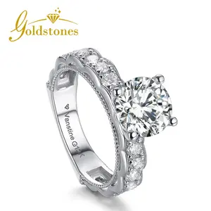 100% 18k Solid White Gold Ring Moissanite Rings 1ct Round Cut Vvs Round White Lab Diamond Engagement Rings