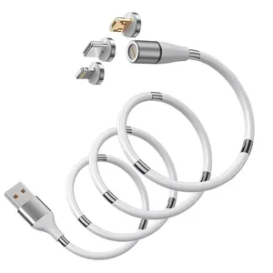Nuevo Cable de carga magnético fuerte 3 en 1 tipo C Micro IOS 8Pin Cable USB Cable de carga rápida 3A de cuerda automática