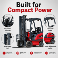 Forklift Listrik 1-2 Ton 4WD Baterai Lithium-Ion Bersertifikasi CE Counterbalance Gudang Kompak Motor AC Pendek Elektrik