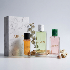 Aikun 100ml Marble <b>Box</b> Custom Scent Long Lasting Low MOQ Quick Rectangular Glass Water Transfer Logo Perfume Set for <b>Gift</b> Shops - Product Image 1