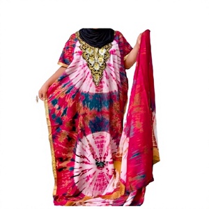Fabriqué à la main femmes cravate teinture caftan Maxi robe longue étage longueur coupe ample rayonne mousseline de soie maillots de bain taille naturelle dentelle musulman - Product Image 1