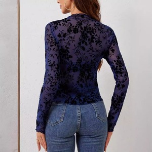 Nouveau T-<span class=keywords><strong>shirt</strong></span> en <span class=keywords><strong>dentelle</strong></span> imprimé transparent et sexy à <span class=keywords><strong>manches</strong></span> <span class=keywords><strong>longues</strong></span> coupe ajustée Printemps/Été 2026 - Product Image 4