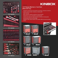 Boîte à outils Kinbox 147 pièces avec 7 tiroirs, chariot à outils professionnel, Kit d'outils Kraftwell