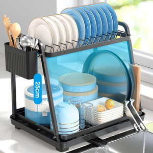 Nouvel arrivage en gros : Égouttoir à vaisselle de cuisine à double couche avec support pour baguettes et étagère de rangement - Product Image 3