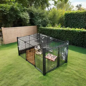 Прочные прямоугольные стальные ворота и ручки для домашних животных, садовые вольеры с крышей для кошек, мелких животных, курица, кролик, собака, бег