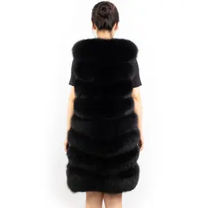 factory price black real fox fur vest coat for women