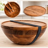 Nouveauté : Grand ensemble de saladiers en bois d'acacia – Bols de service en bois pour fruits et plats