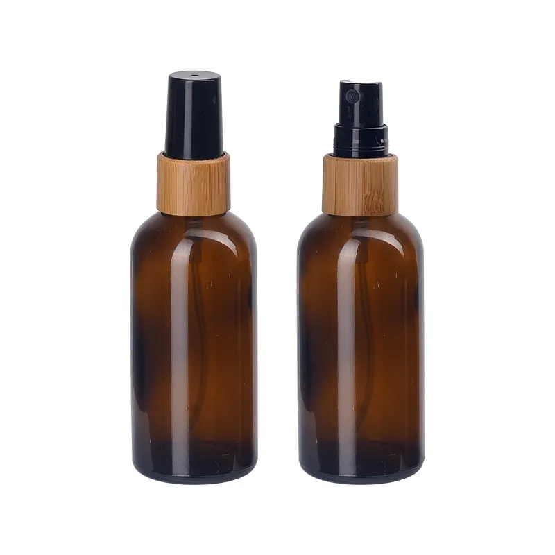 Bottiglia di vetro ambrato bottiglia di vetro marrone 100 ml bottiglie vuote spray a nebbia fine con tappo spray di bambù per toner