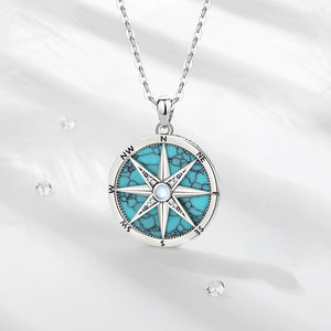 Merryshine 925 in argento Sterling della <span class=keywords><strong>stella</strong></span> del nord degli uomini <span class=keywords><strong>turchese</strong></span> gioielli pietra di luna con pendente della bussola collana - Product Image 1