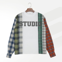 T-shirts à manches longues amples et droits pour hommes, style streetwear, 100% coton, patchwork contrasté