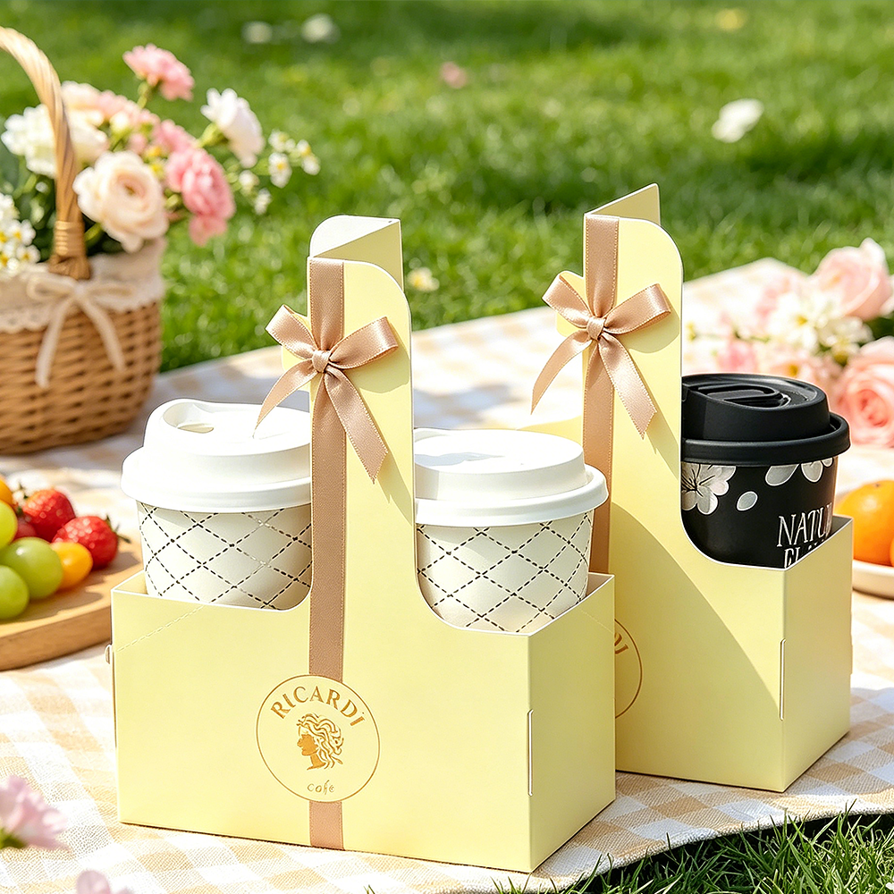 Wholesale Custom Printed Paper Coffee Cups + Cup Holders, Disposable Coffee Packaging Combo for Brands
